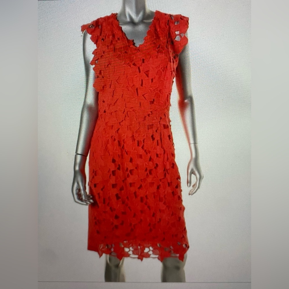 Elie Tahari Morgan Red Macrame Lace Overlay Dress - Picture 7 of 14